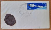 Koperta ze znaczkami wspolnego lotu Apollo-Sojuz. Stempel i pieczęć lakowa