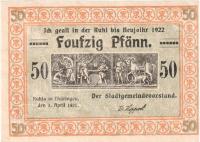 Banknot, Niemcy, Ruhla Stadte, 50 Pfennig, Vaches,