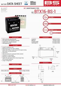 BS AKUMULATOR BTX16-BS1 (YTX16-BS-1) 12V 14AH 152X88X161 BEZOBSŁUGOWY - ELE