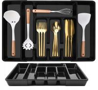 WKLAD NA SZTUĆCE organizer do szuflady kuchennej rozsuwany 45x36 cm czarny