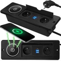 GNIAZDO NABLATOWE CHOWANE W BLAT ŁADOWARKA INDYKCYJNA QI + 2x USB + USB C
