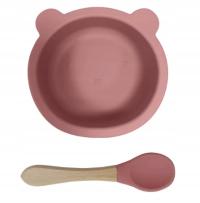 Silikonowa miseczka, miska z przyssawką Miś + łyżeczka dla dzieci,niemowląt