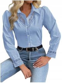 ELEGANCKA KOSZULA DAMSKA BIZNESOWA NA DŁUGI RĘKAW KORONKOWA GUZIKI