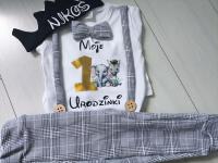 Chabrowy komplet na roczek chłopca + korona z imieniem