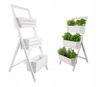 POLSKI DREWNIANY KWIETNIK STOJAK DRABINKA POTRÓJNY BIAŁY 46x58x105 cm