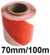 TAŚMA OSTRZEGAWCZA 70mm/100m biało-czerwona 7cm wygrodzeniowa wykopy