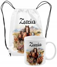 Zestaw worek kubek koń konie koniki horses + dowolnie imię na prezent