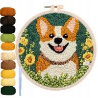 HAFT PĘTELKOWY ZESTAW DO HAFTOWANIA HAFTU GOTOWY WZÓR DIY PUNCH NEEDLE CORG