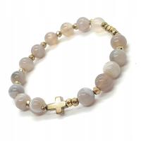 Różaniec na rękę - bransoletka damska z kamieni | agat szary pasiasty