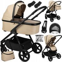 2в1 MoMi Жизель коляска люлька бежевый-адаптеры сумка аксессуары