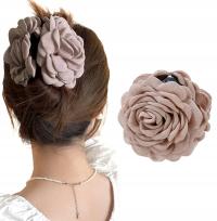 Spinka klamra duży elegancki kwiat kwiaty róża do włosów na koka brązowa