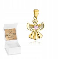 Золотой кулон 585 ангел с розовым сердцем камень гравер подарок