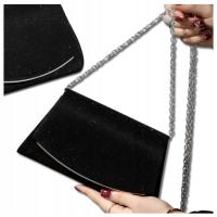 Czarna Torebka Wieczorowa Kopertówka Wizytowa Mała ŁAŃCUSZEK elegancka mini