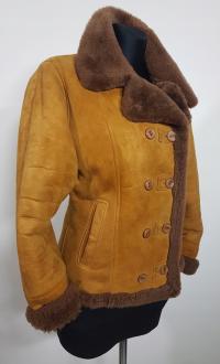 Naturalny kożuch rudy ciepła ramoneska owcza skóra KURÓW lekki miękki M L