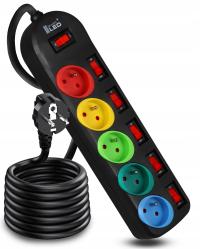 Przedłużacz Listwa Zasilająca 2 Metry 5 Gniazd 230V z Włącznikiem Kolor