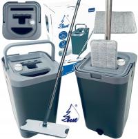 Mop płaski 3 KOMOROWY kompaktowy BEST SEPARACJA Czysta Brudna Woda 2 wkłady