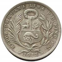 44746. Peru - 1/5 sola - 1913r. - Ag