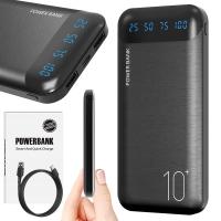 POWERBANK 10000mAh 2,4A 2×USB/USB-C SZYBKI WYDAJNY POWER BANK LED CZARNY