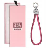 BRELOK CHARMS Zawieszka Do Telefonu Kluczy Pasek Różowe Cyrkonie Z Łapką