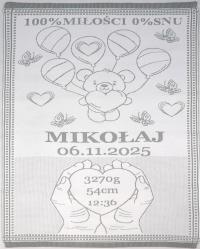 Kocyk dziecięcy bawełniany z imieniem i metryczką na prezent do łóżeczka