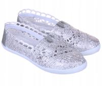 BALERINKI Ażurowe KORONKOWE Srebrne ODDYCHAJĄCE DO SZKOŁY - 22,5cm