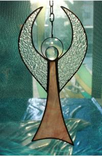 Anioł nowoczesny szklany Tiffany różowy