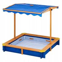 Teamson Kids Wooden Sand Pit with Lid, Large Outdoor Sand Box with Rotatabl