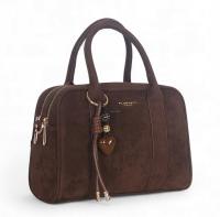 Flora&Co Paris Czekoladowa zamszowa torebka kuferek Rączki + pasek 2 komory