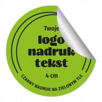 Nalepki z Logo Tekstem Koło 4 cm 50 szt Etykiety Zielone Tło Czarny Nadruk