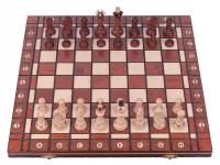 Szachy drewniane polskie duże brązowe do gry zdobiona szachownica 40x40 cm