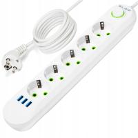 Удлинитель силовая полоса переключатель 3x USB 5 розеток 5М белый зарядное устройство