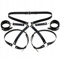 SM ZESTAW BONDAGE KAJDANKI/WIĄZANIA SKÓRA NATURALNA WODOODPORNY UNISEX