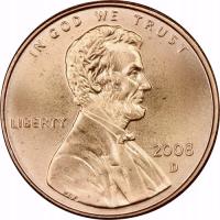 USA 1 cent 2008 D - A. Lincoln mennicza z rolki