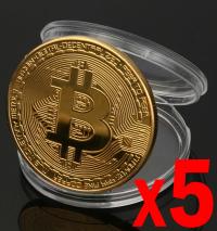 x5 BITCOIN ЗОЛОТАЯ МОНЕТА XXL КОЛЛЕКЦИОННАЯ КОЛПАЧОК