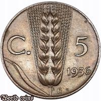 5 CENTESIMI 1936 WŁOCHY