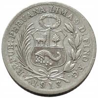 44634. Peru - 1/2 dinero - 1913r. - Ag