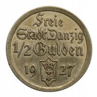 Wolne Miasto Gdańsk - 1/2 guldena 1927 r. - Stan 1-/2+