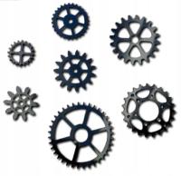 Trybiki KOŁA ZĘBATE zegara Czarne PLEXI połysk MIX dekory 7 sztuk