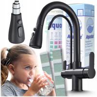 Кухонный кран выдвижной гибкий носик трехходовой фильтр для воды черный