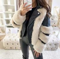 RAMONESKA,kurtka, damska,zima, zimowa ECOSKÓRKA CZARNO-BEŻ TU 32/34