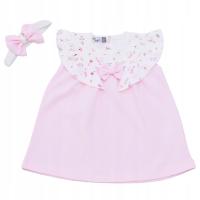 RÓŻOWA SUKIENKA Z OPASKA FALBANKA KOKARDA KOMPLET