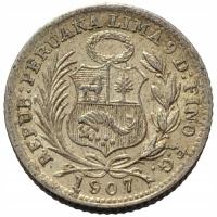 44630. Peru - 1/2 dinero - 1907r. - Ag