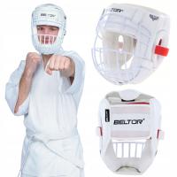 BELTOR KASK KARATE Z KRATKĄ SKÓRZANY KUMITE SHIRO-AKA OCHRANIACZ GŁOWY