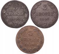 3 x Królestwo Polskie, 3 grosze 1840 MW, Warszawa