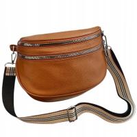 Torebka Damska Nerka BRĄZOWA Pojemna na Ramię Pasek Parciany Srebrny Zamek