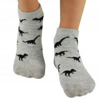 SKARPETKI SKARPETY STOPKI chłopięce DINOZAURY szare NOVITI 35/38 V007R