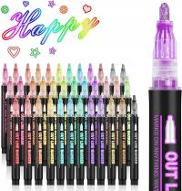 MARKERY METALICZNE FLAMASTRY PISAKI KONTUROWE PODWÓJNA LINIA ZESTAW 12 SZT