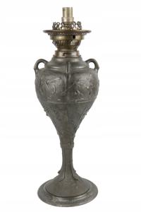 Secesja Lampa cynowa sygnowana Eugene Marioton 1890 Francja Antyk