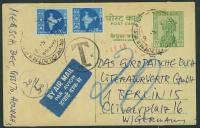 a1568 INDIE Cp + zn Calcutta 1968r via Berlin - dopłata T Air Mail Lotniczy