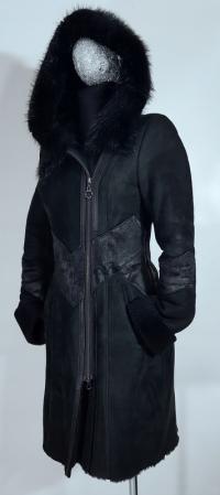 Стройная натуральная теплая овечья кожа черная овечья овчина капюшон XS S